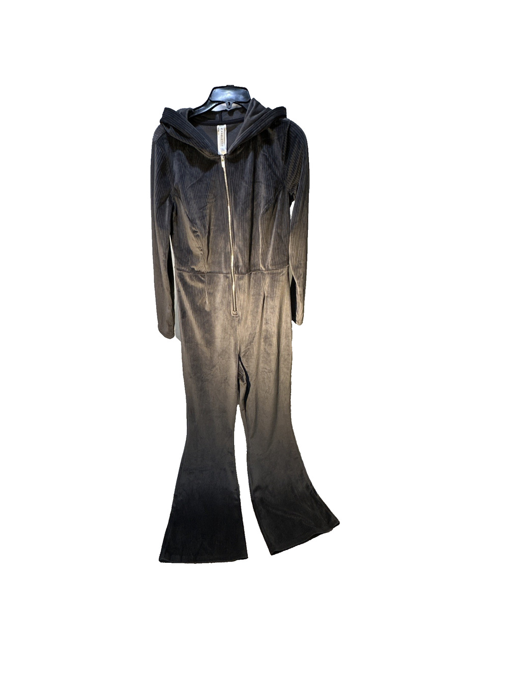 Fabletics NWOT Corduroy Hooded Jumpsuit Women’s Large Gray Long‑Sleeve One‑Piece